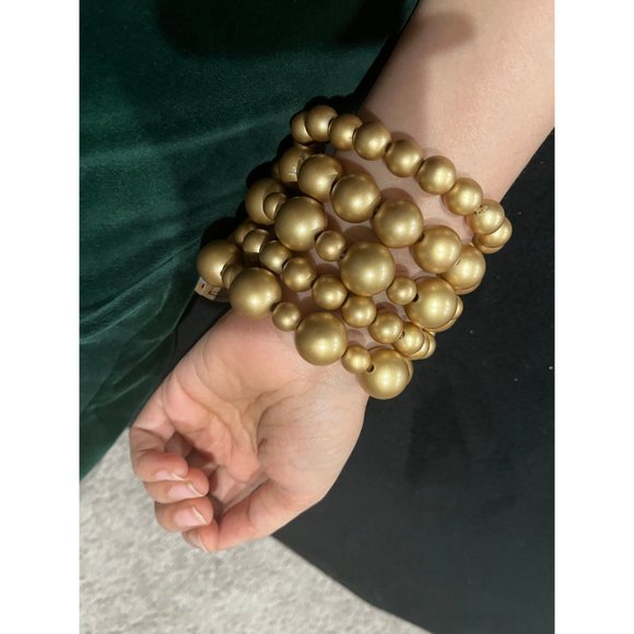 Gold statement bracelet chunky bead wide cuff  bold acrylic boho chunky layered - Picture 2 of 8